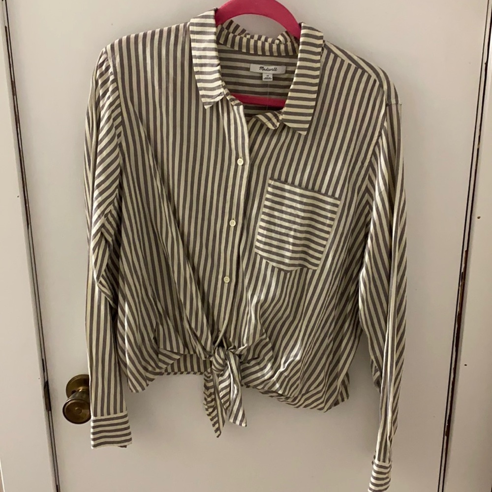 Madewell cropped tie front button up